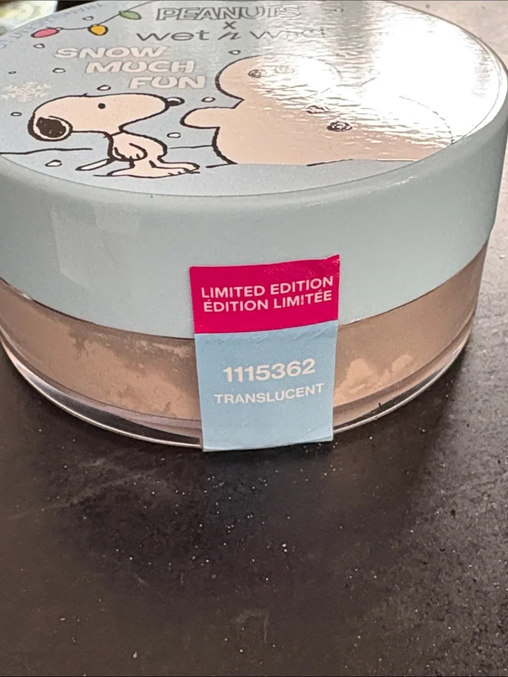 Brand New, wet n wild Peanuts Snow Much Fun Light Blue Setting Powder Tin